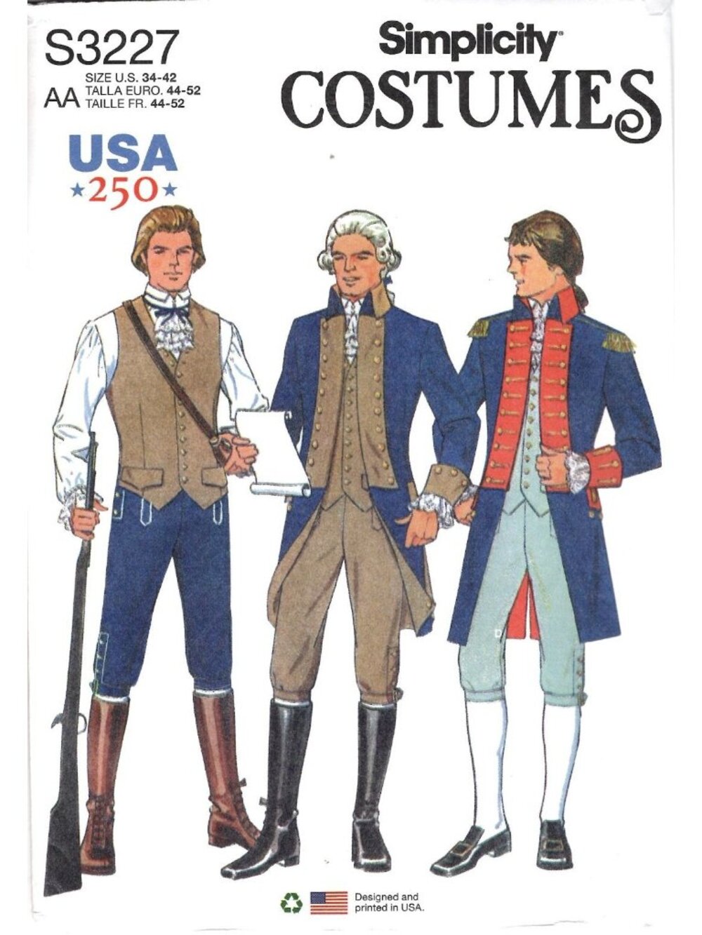 Simplicity S3227 Mens Chest 34 to 42 Colonial Revolutionary War Costume Pattern